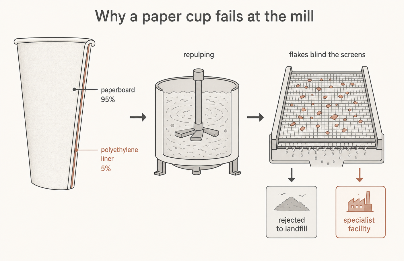 The liner is a small fraction of the mass and the entire reason the cup is rejected.