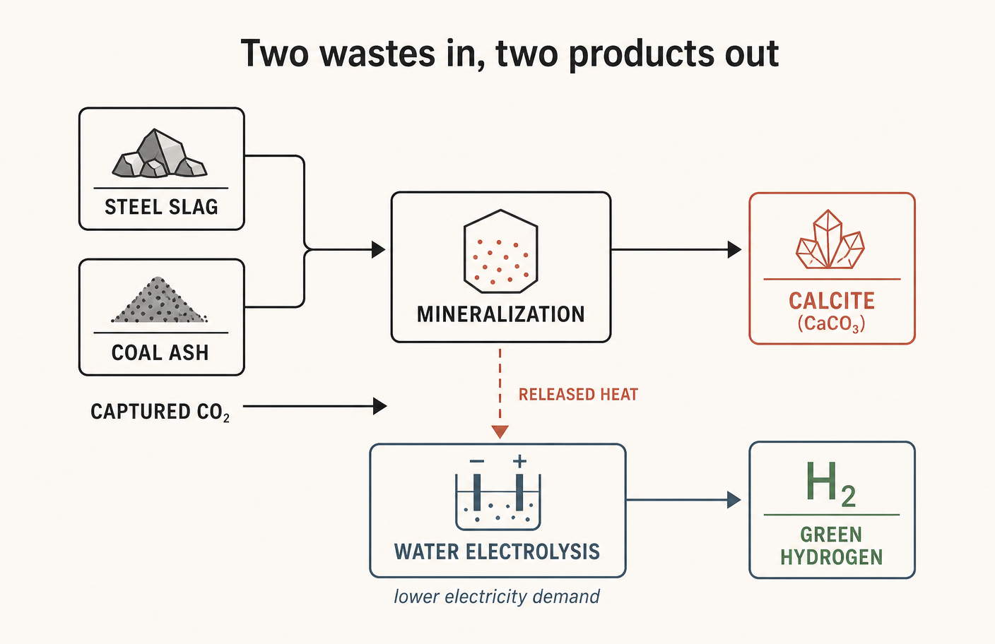The coupling is the idea: the capture reaction subsidises the fuel reaction.