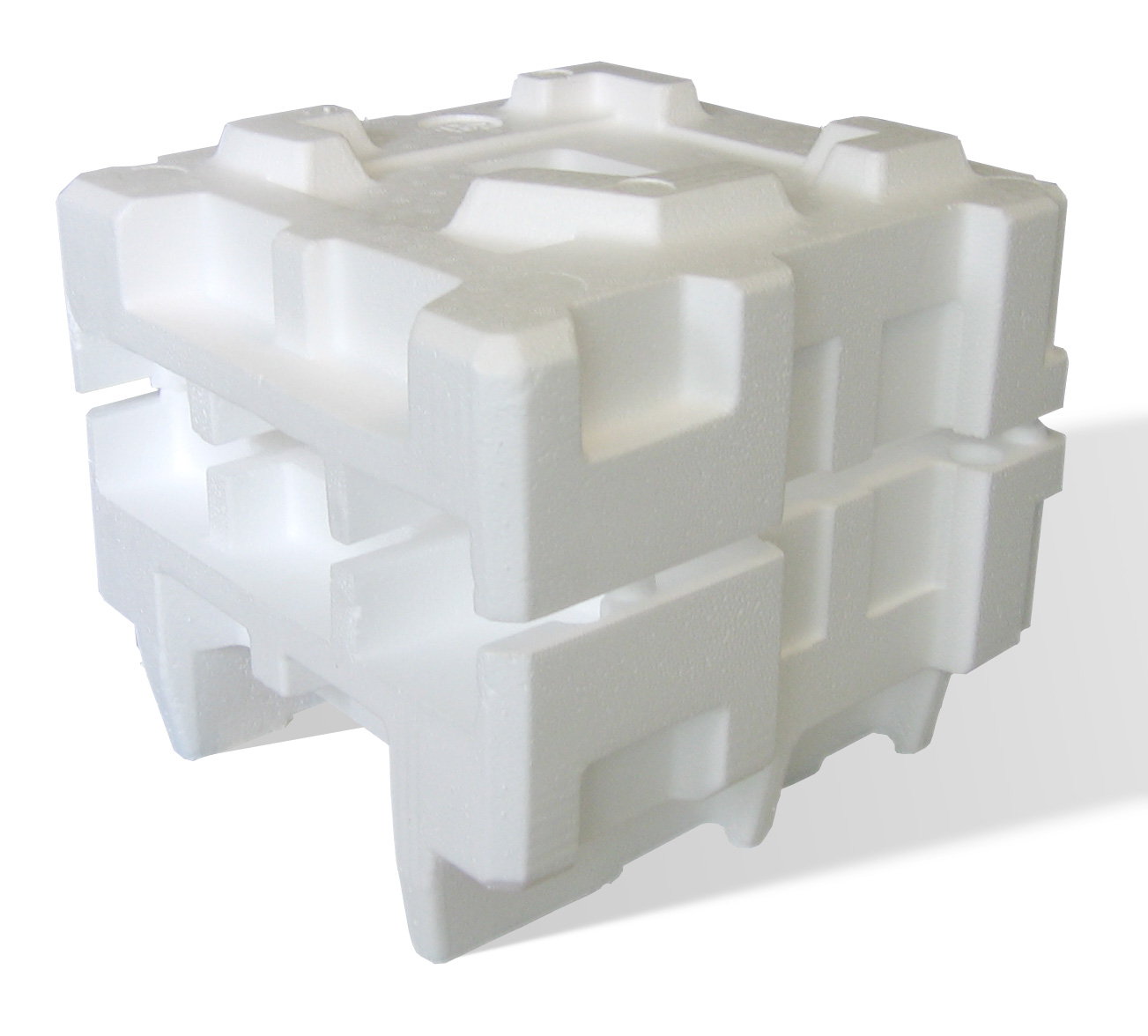 Moulded EPS dunnage. Protective packaging generated in bulk by commerce, not by households.