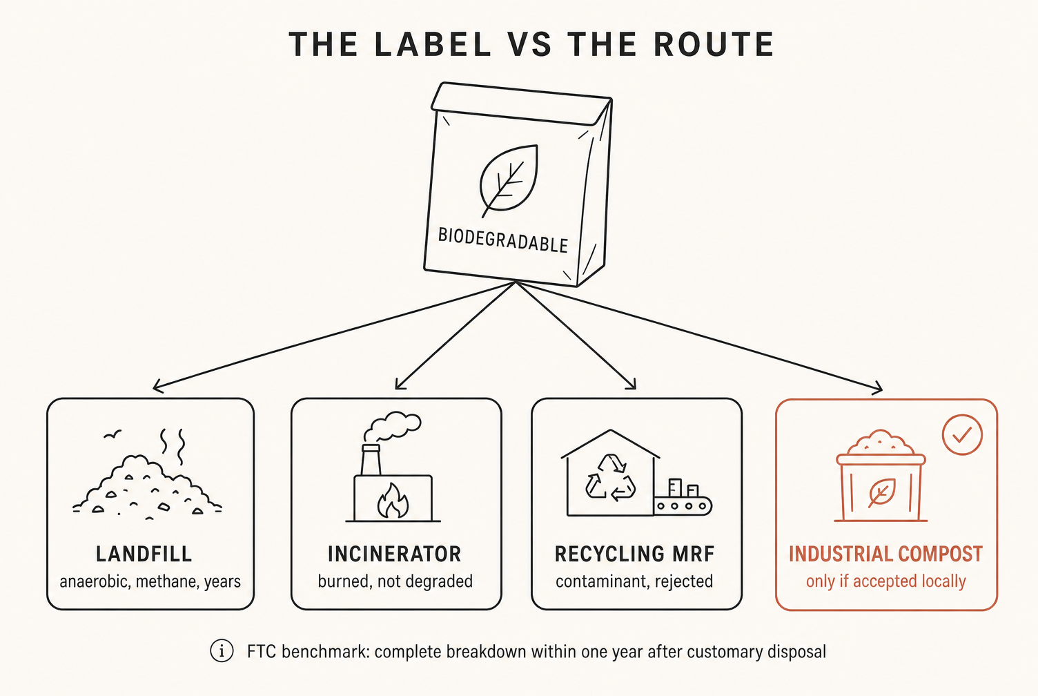 One label, four possible destinations. Only one of them delivers the advertised outcome, and only if the local programme accepts the item.