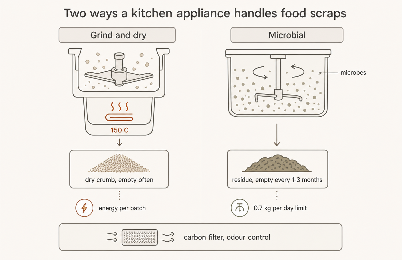 Two appliances, two different places where the mass actually goes.